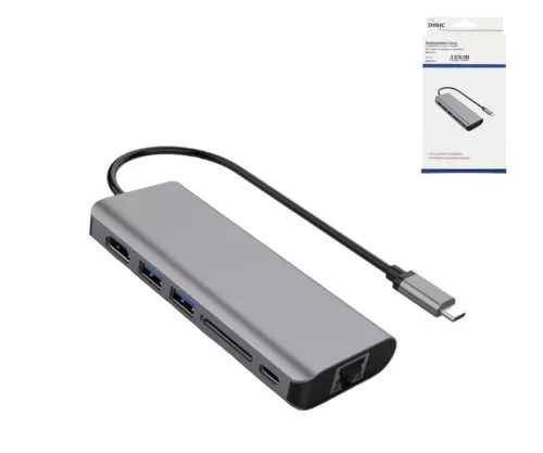USB-C auf 2x USB 3.0, HDMI, RJ45, SD, USBC SD Card-Reader, 1x USB-C Data + PD 100W